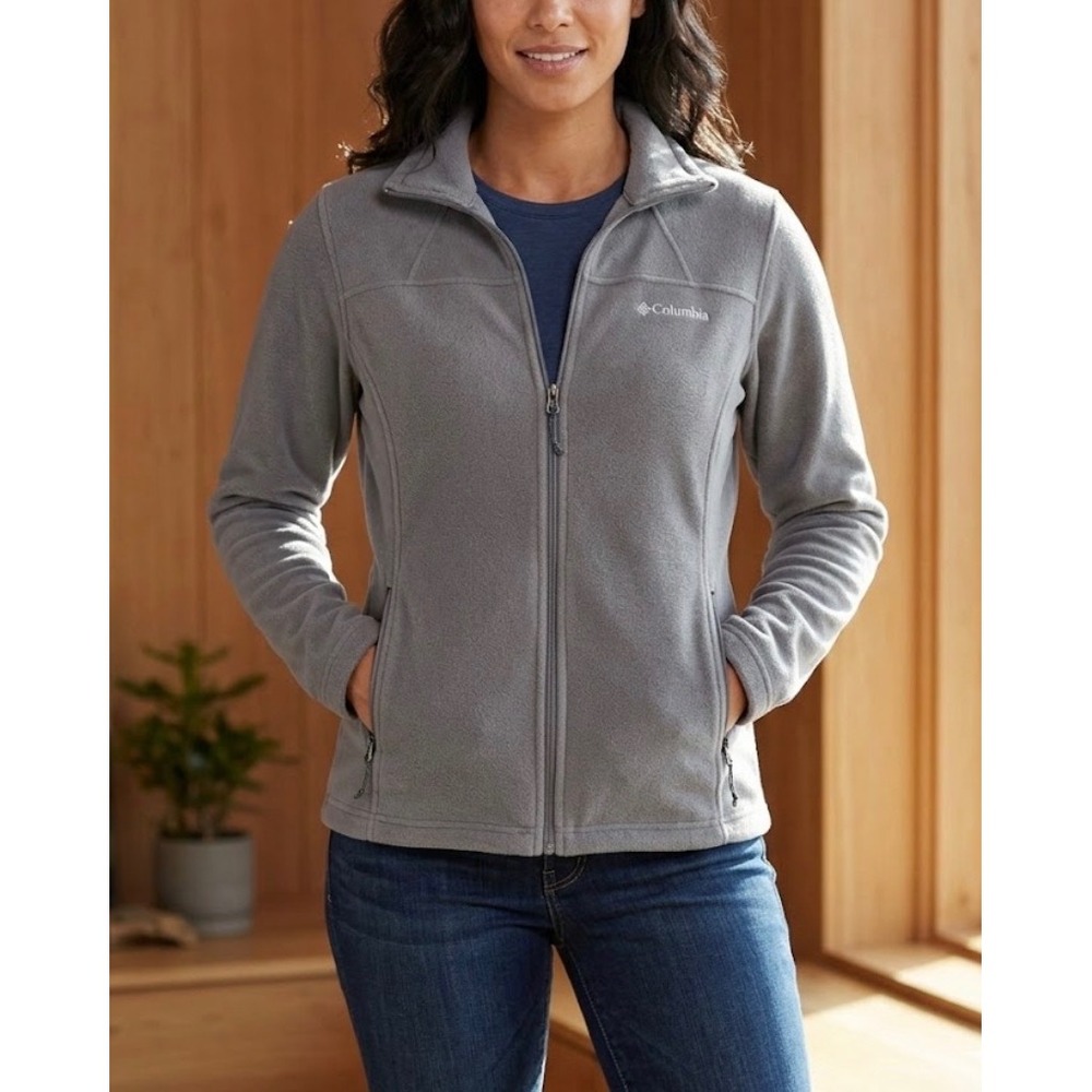 Columbia Womens Interchange Full Zip‎ Fleece Jacket Gray Mock Neck Large